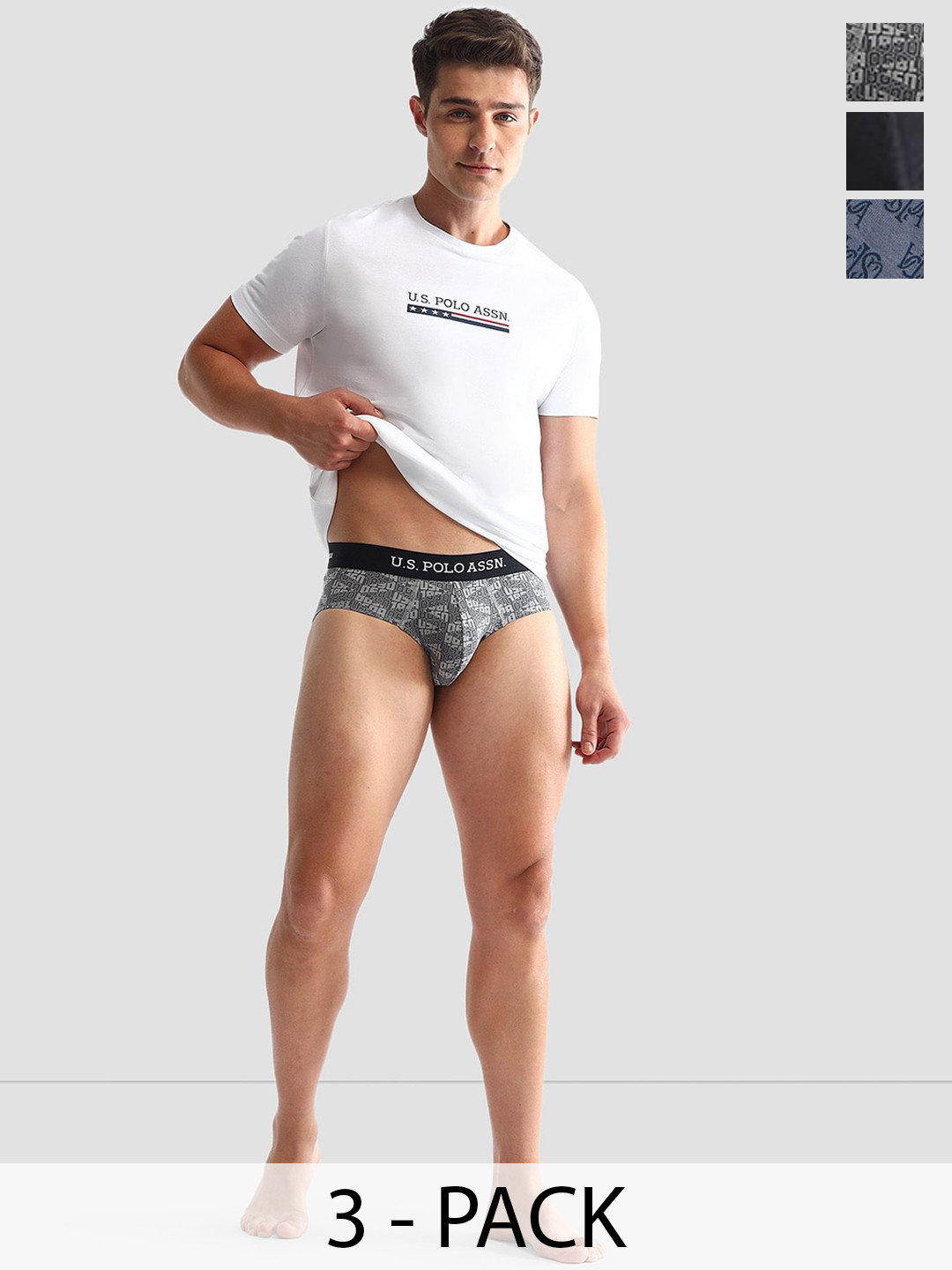 U.S. Polo Assn.Pack Of 3 Anti Microbial Mid Rise Outer Elastic Briefs - OEB14-GBZ-P3