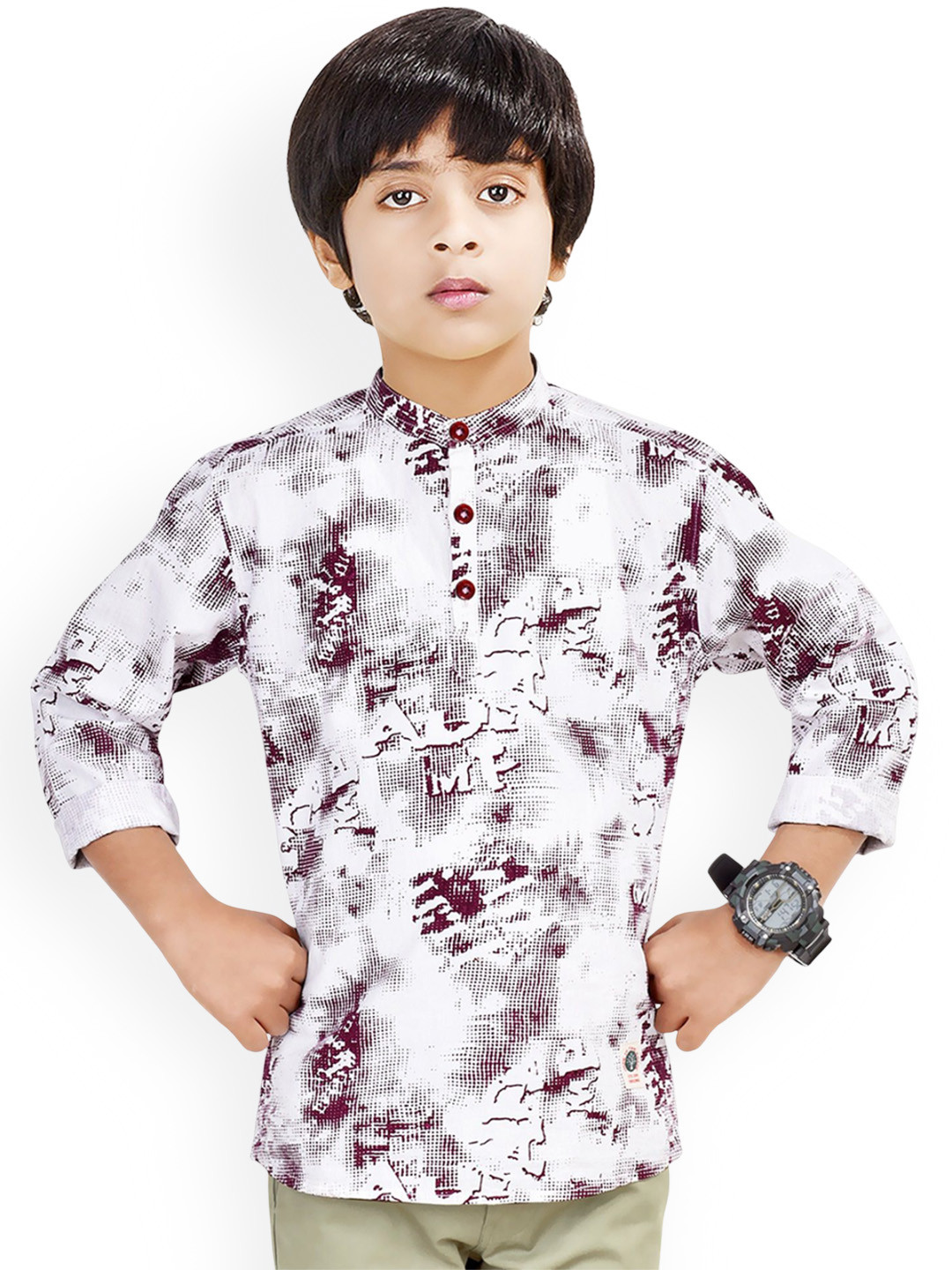MADE IN THE SHADE Boys Abstract Printed Full Sleeves Pure Cotton Straight Kurta