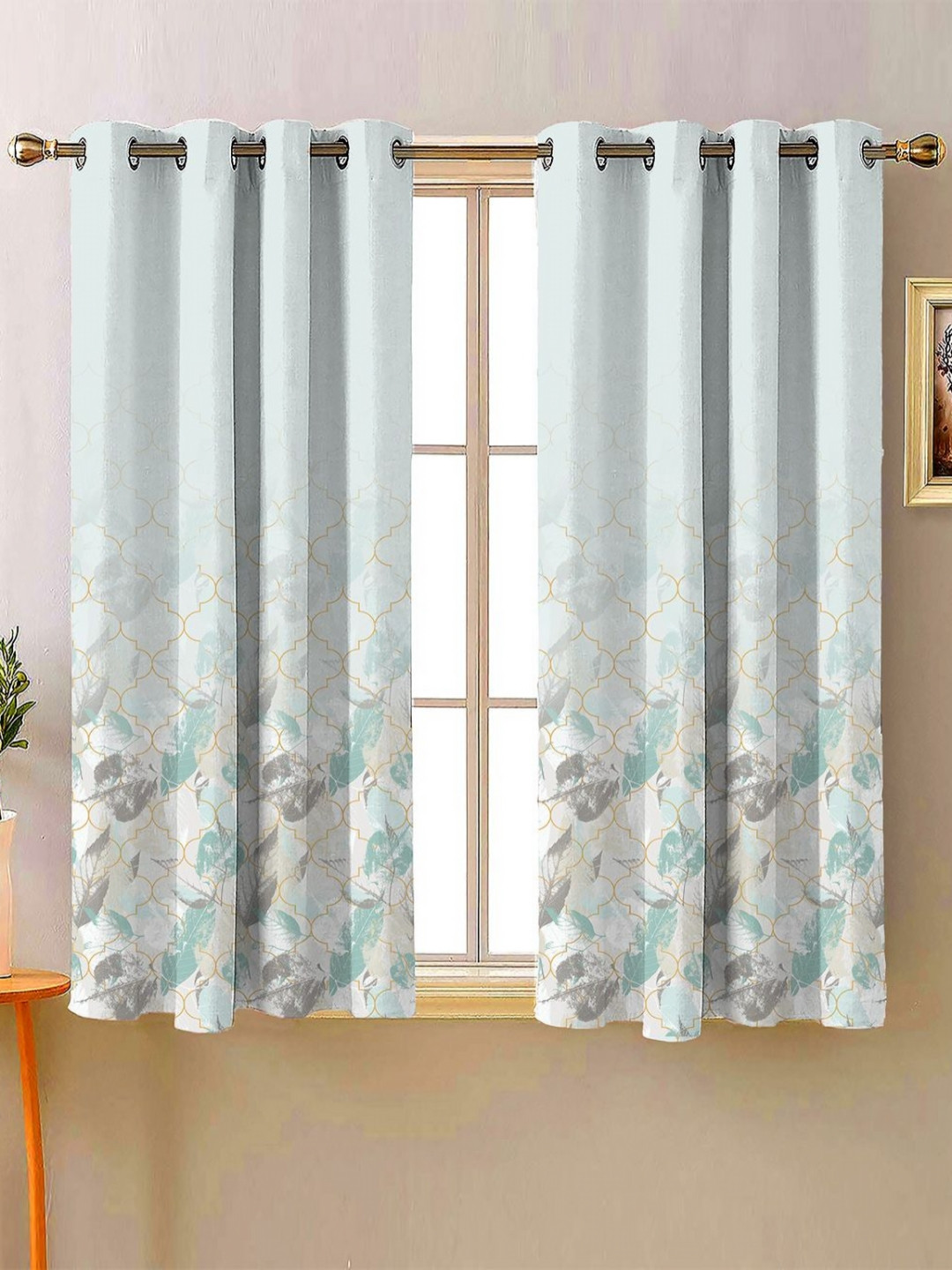 Steve & Anderson Ozzon Grey & Blue 2 Pieces Floral Black Out Window Curtain (5 Feet)