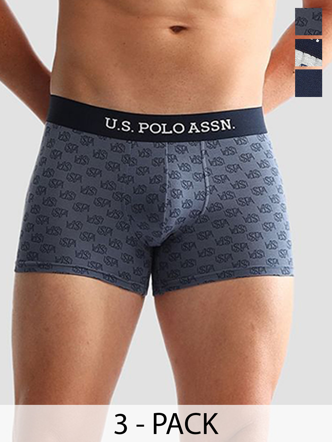 U.S. Polo Assn. Men Pack Of 3 Anti-Microbial Printed Underwear Trunks - OET14-GBN-P3