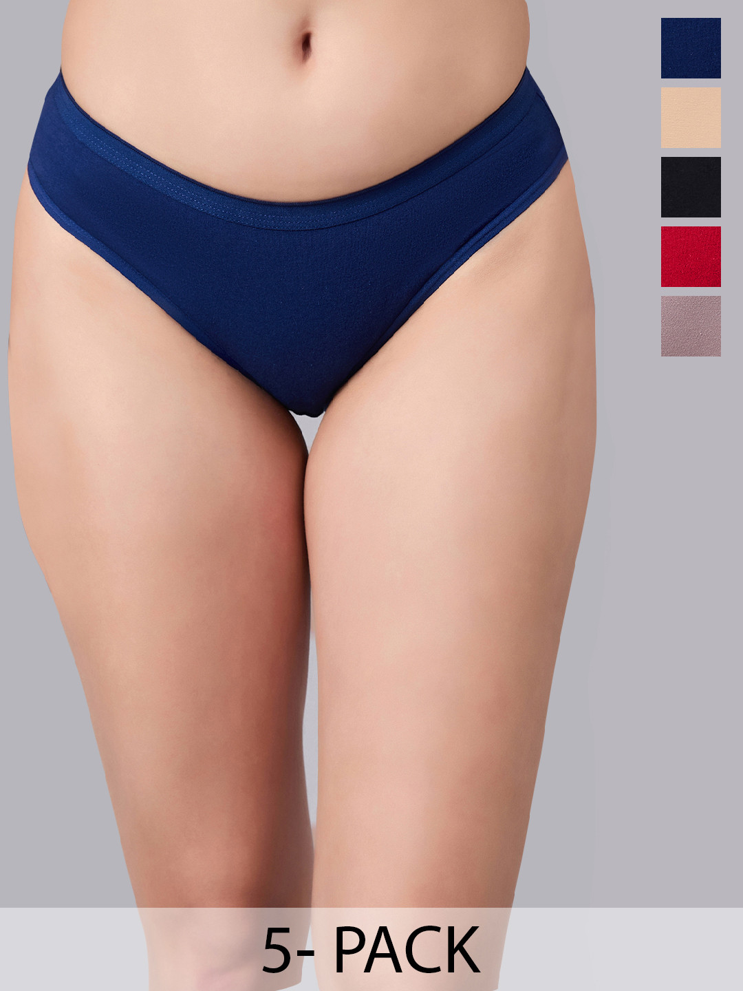 SIMOH Women Pack Of 5 Mid Rise Basic Assorted Briefs
