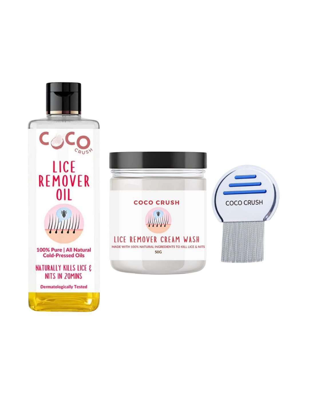 Coco Crush Natural Lice Treatment Hair Cream 50g Oil 50ml & Comb Hair Care Combo