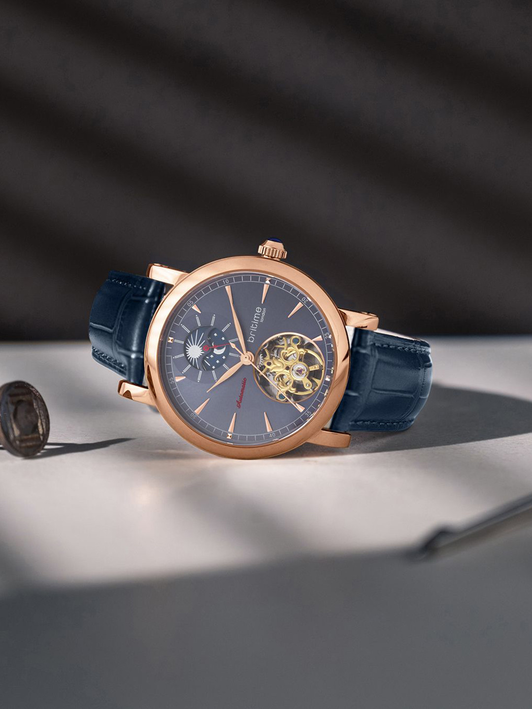 Britime Men Skeleton Dial & Leather Straps Analogue Automatic Hybrid Watch 127-L30507