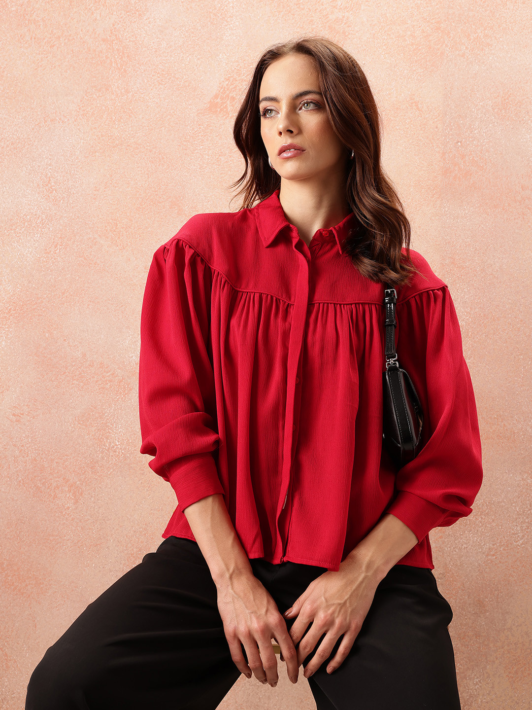 all about you Gathered Yoke Casual Shirt