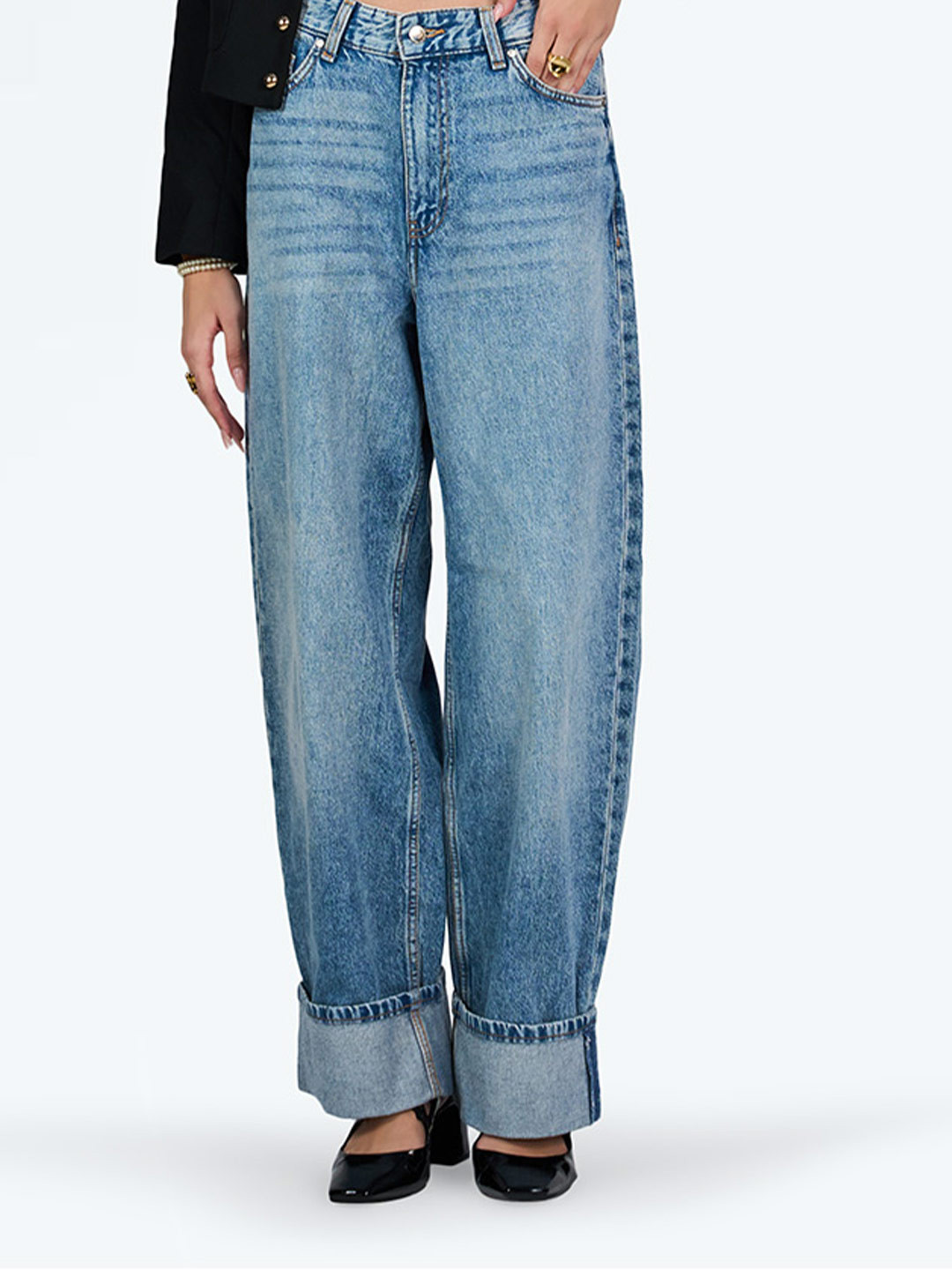 LOVEGEN Women Lydia Mid Blue Wide Leg Jeans