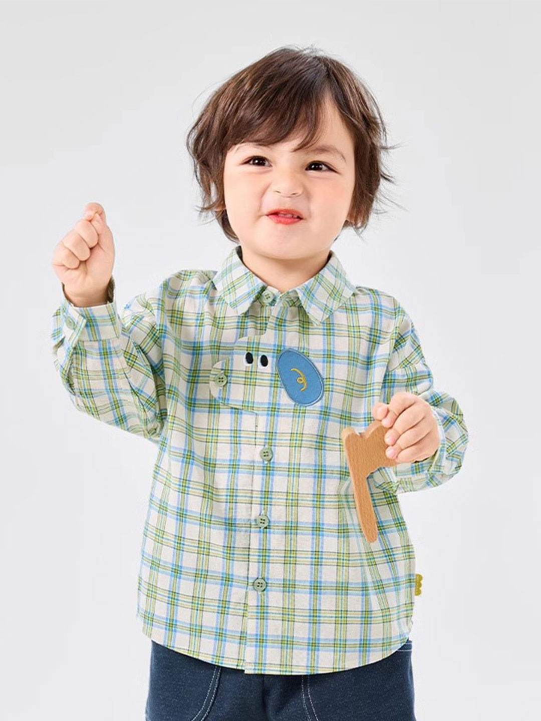 LULU & SKY Girls Spread Collar Grid Tattersall Checked Cotton Casual Shirt