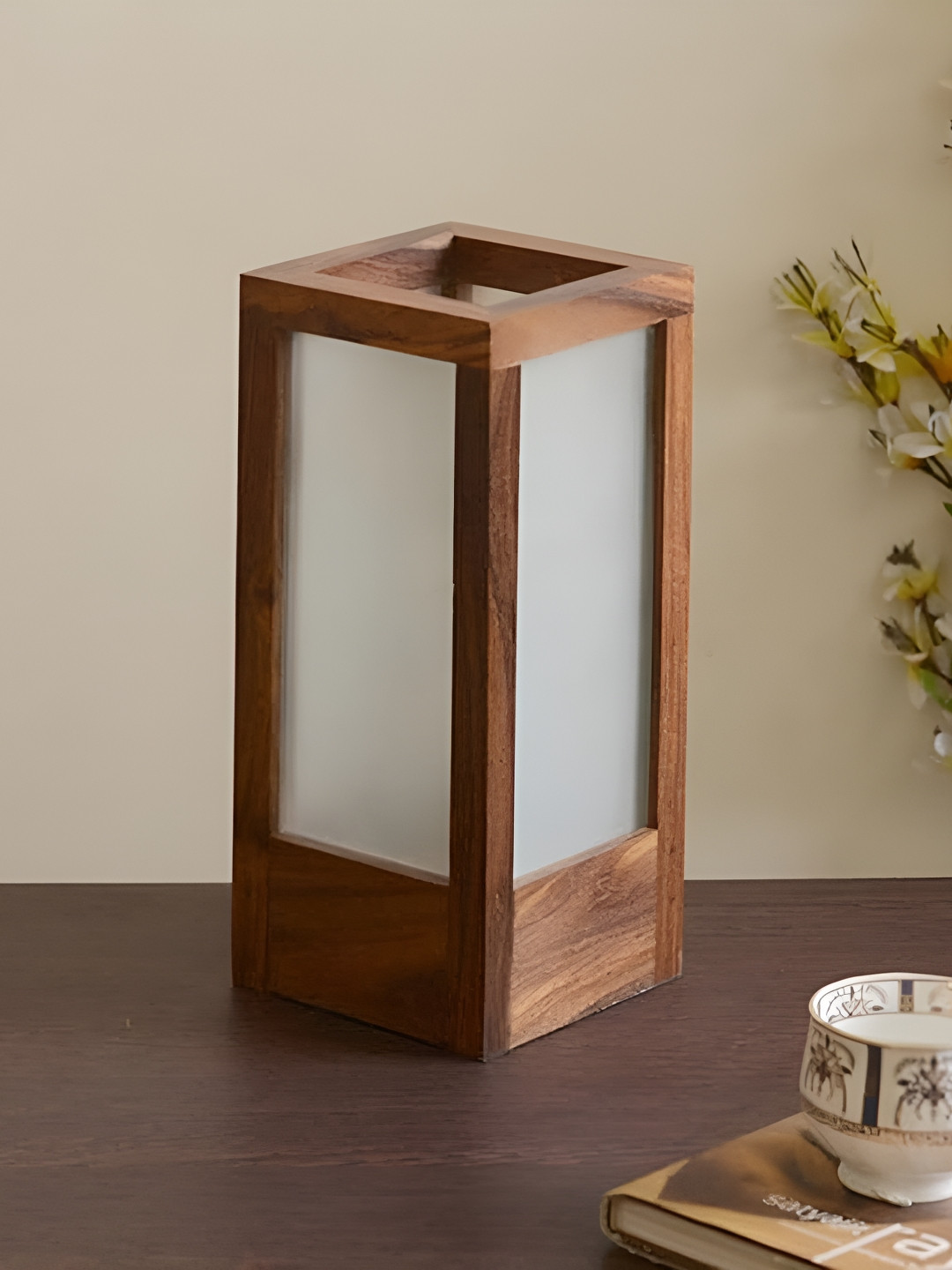 Artica Brown and White Wooden Rectangle Shaped Table Lamp