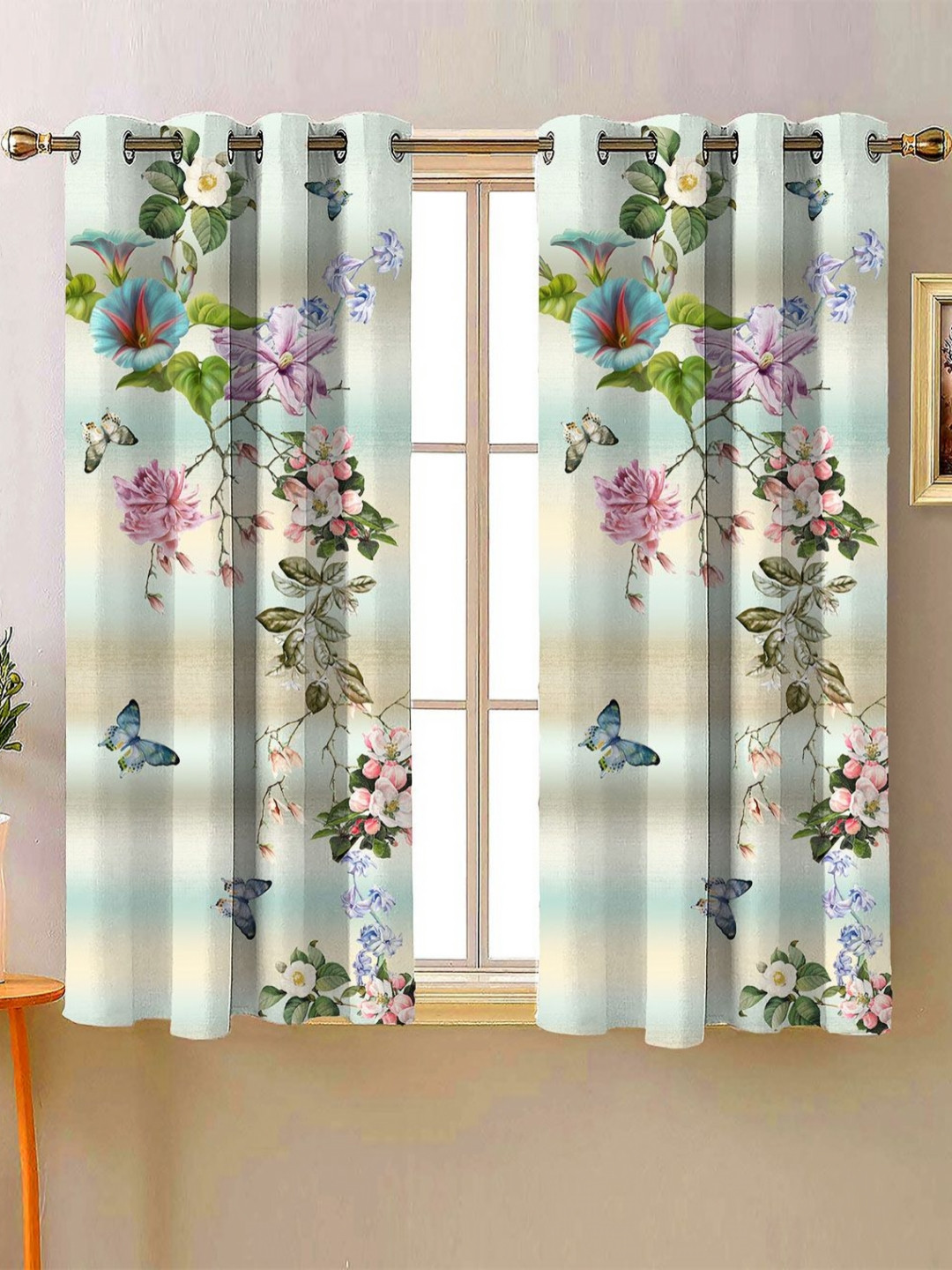 Steve & Anderson Jester Green & White 2 Pieces Floral Printed Window Curtain (5 Feet)