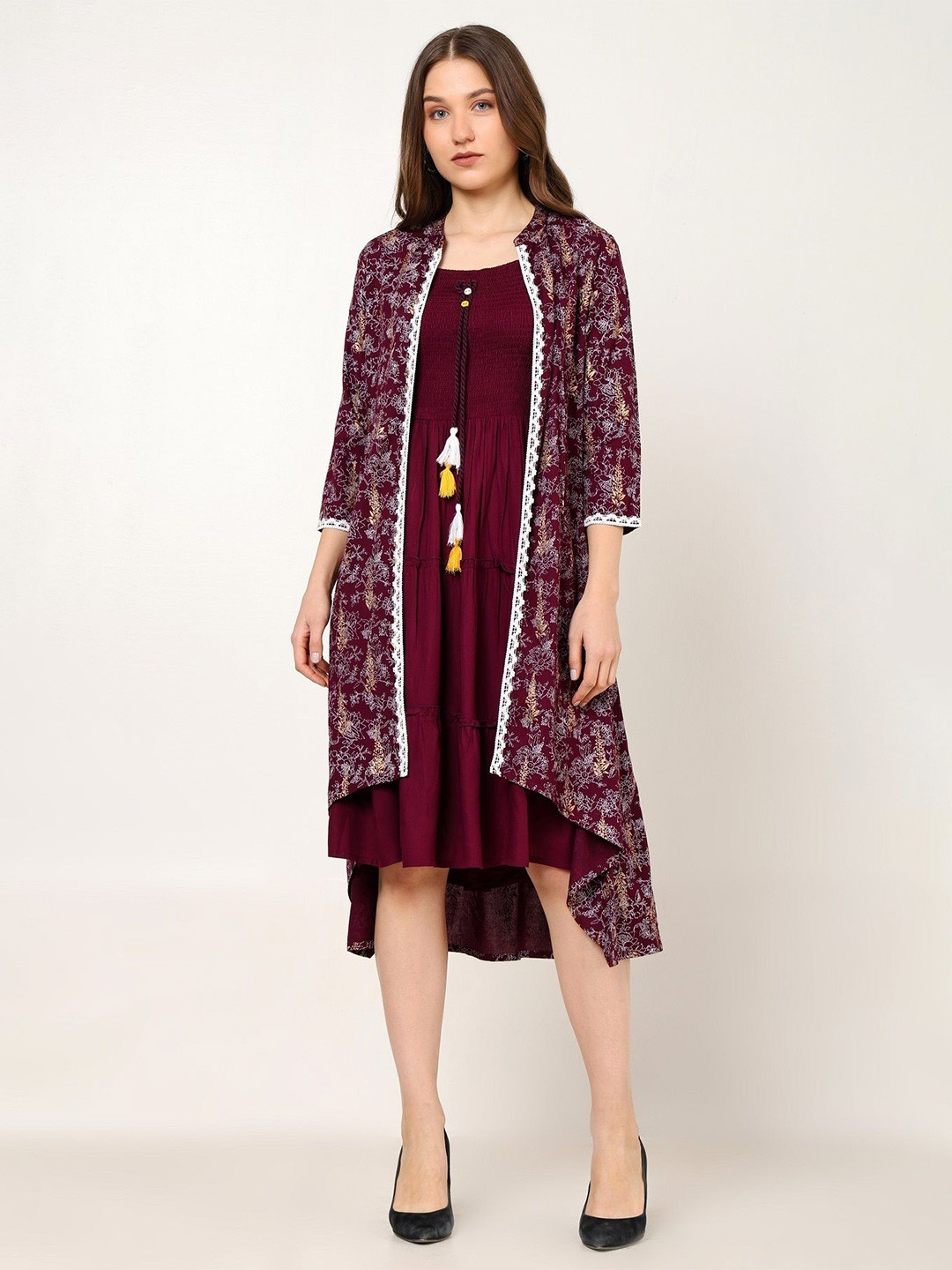 NG FASHION Women Round Neck Fit & Flare Dress with Shrug