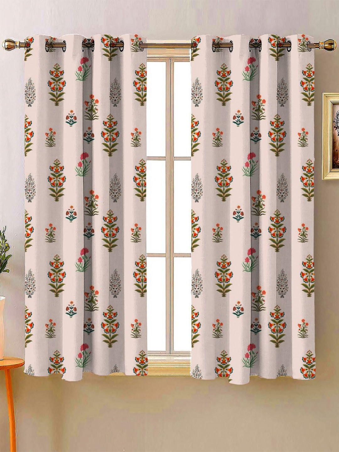 Steve & Anderson Indian Motifs Red & White 2 Pieces Black Out Window Curtains (5 Feet)