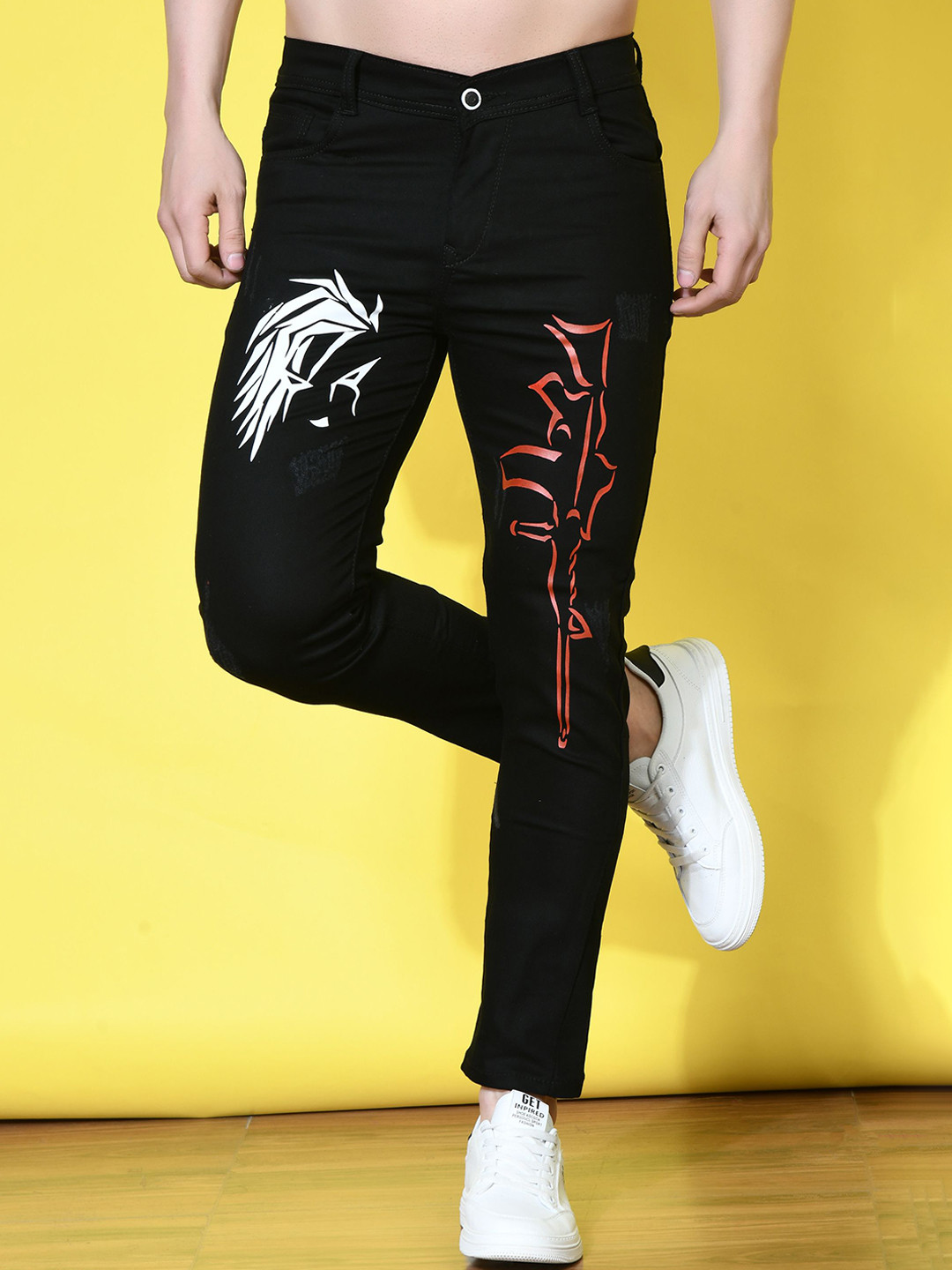 styzon Men Jean Printed Skinny Fit Low Distress Jeans