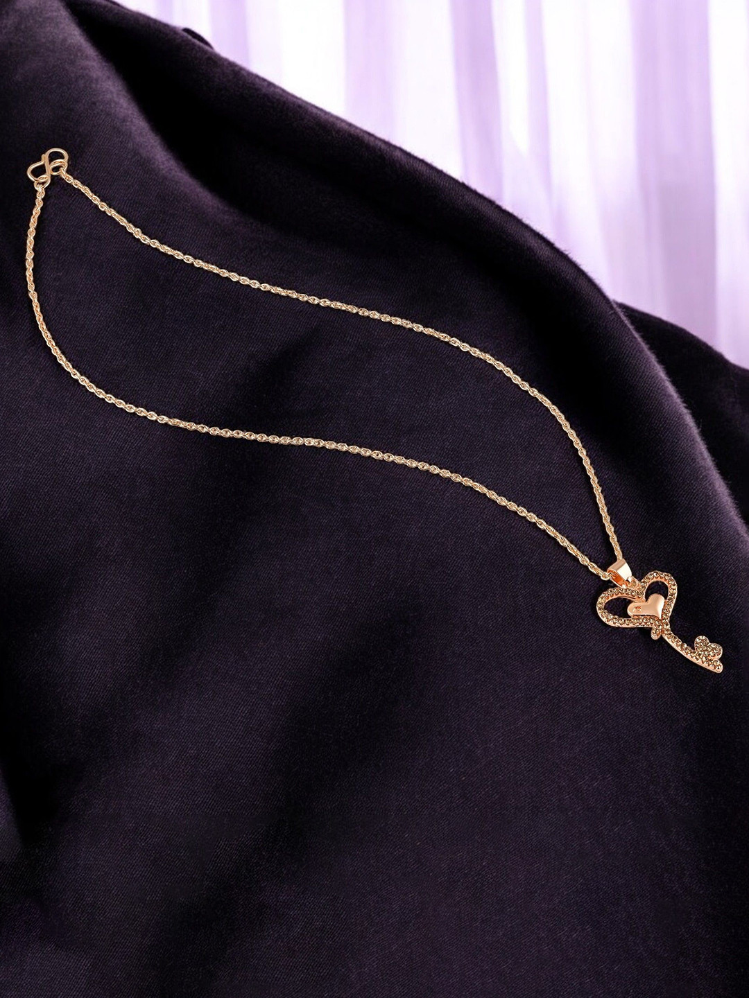 Mahi Rose Gold-Plated Heart and Key Shaped Pendants with Chains