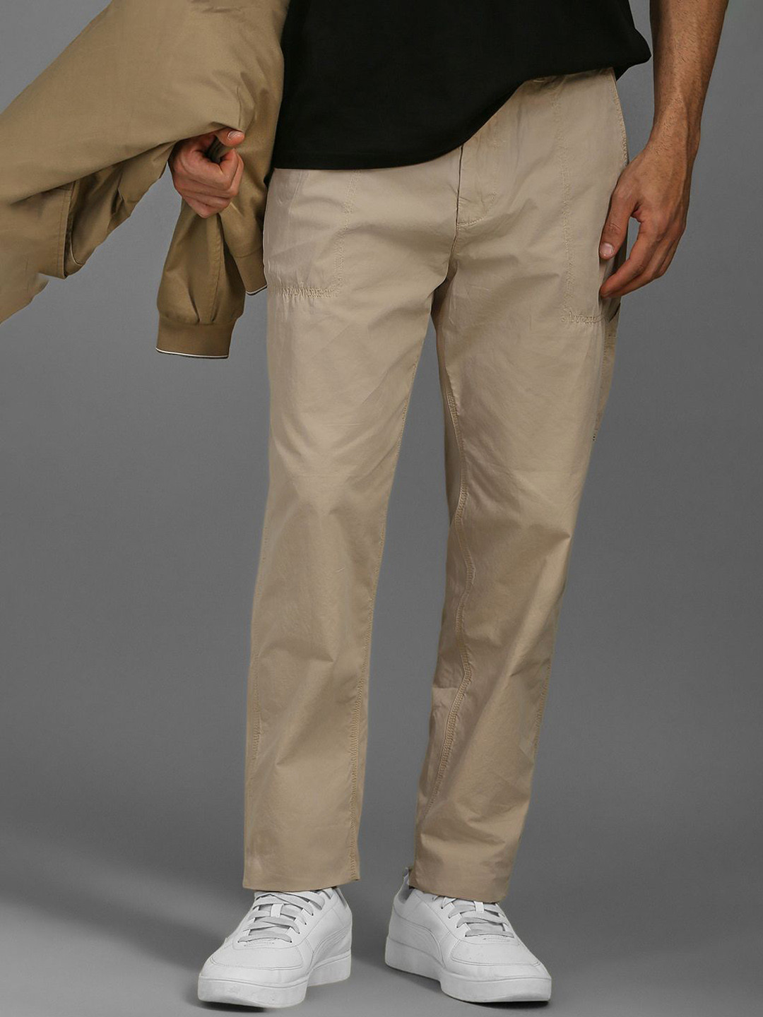 Louis Philippe Men's Relaxed Fit Mid-Rise Trousers