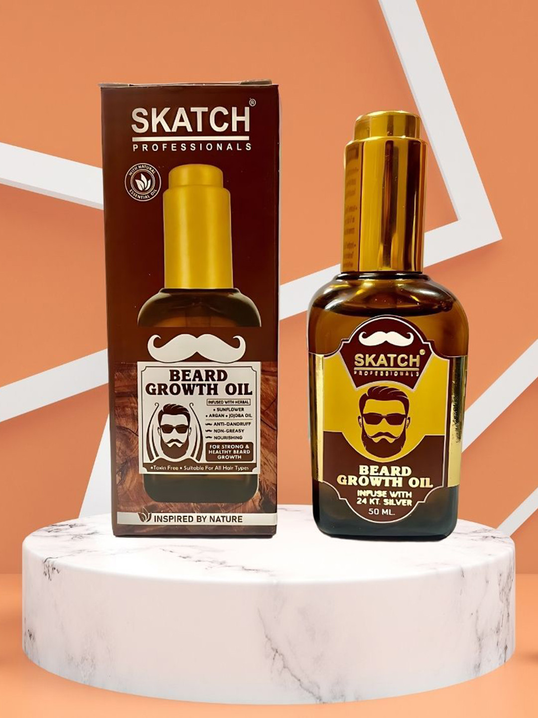 SKATCH PROFESSIONALS 24 KT Silver Flakes Beard & Growth Oil - 50 ml