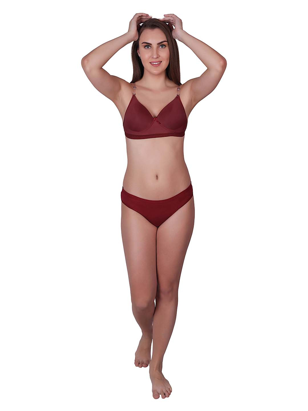 SGC SWEDEN Women Mid-Rise Lightly-Padded Lingerie Set Rubi_Trans_Maroon_30
