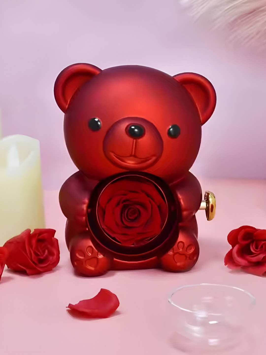 Giftii Red Rose Teddy Bear Rotating Jewelry Box