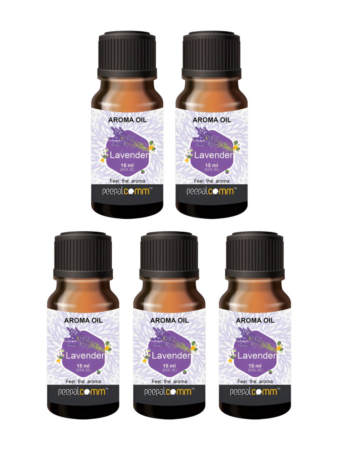 PEEPALCOMM Purple & Black 5 Pieces Lavender Aroma Oil 15ml