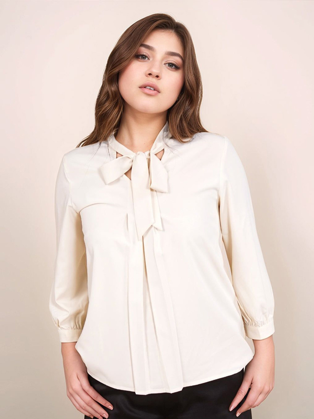 Zink London Women Cream Solid Relaxed Fit Top