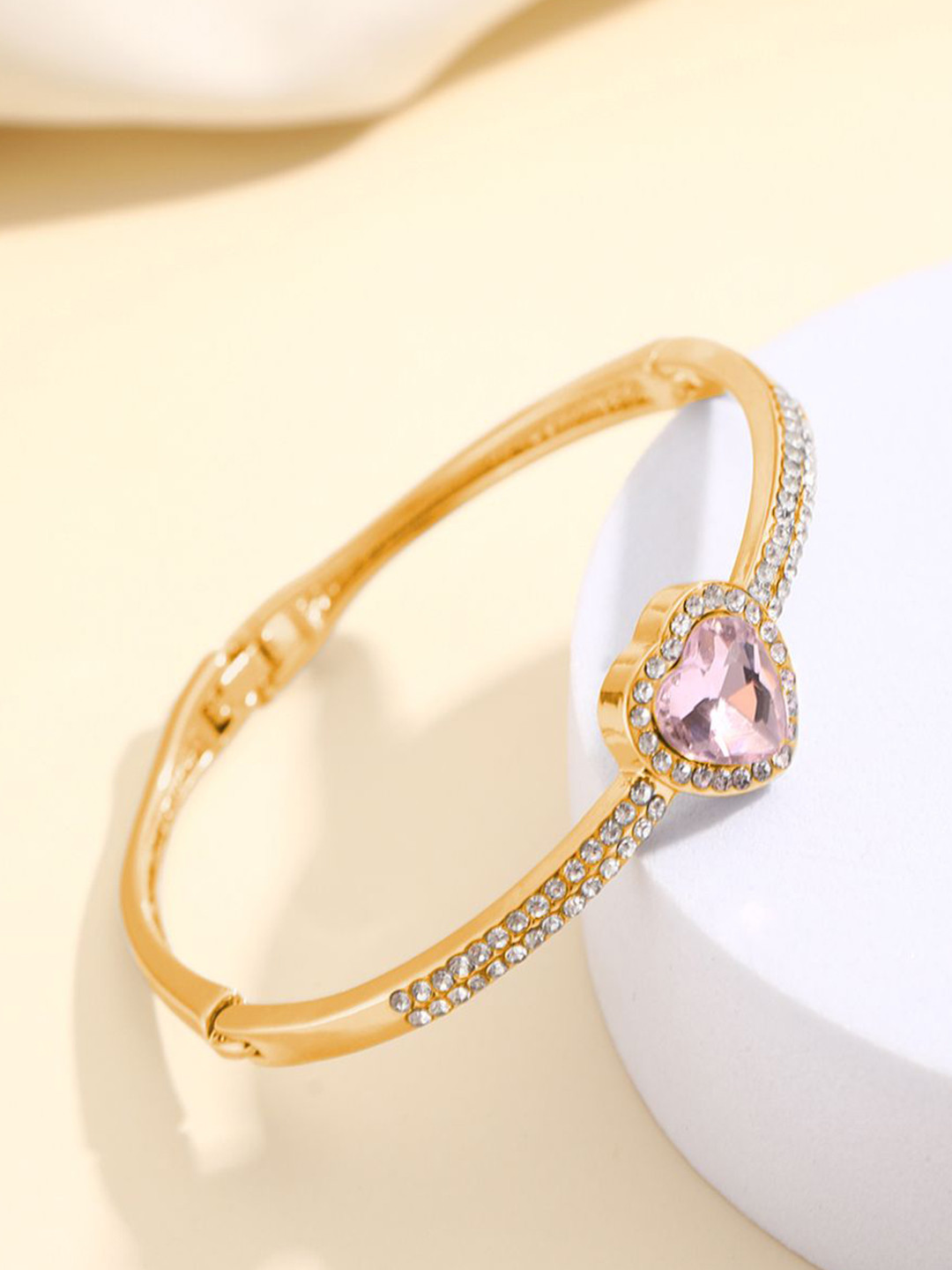 Shining Diva Fashion Gold-Plated Crystals And Stones Studded Bangle-Style Bracelet