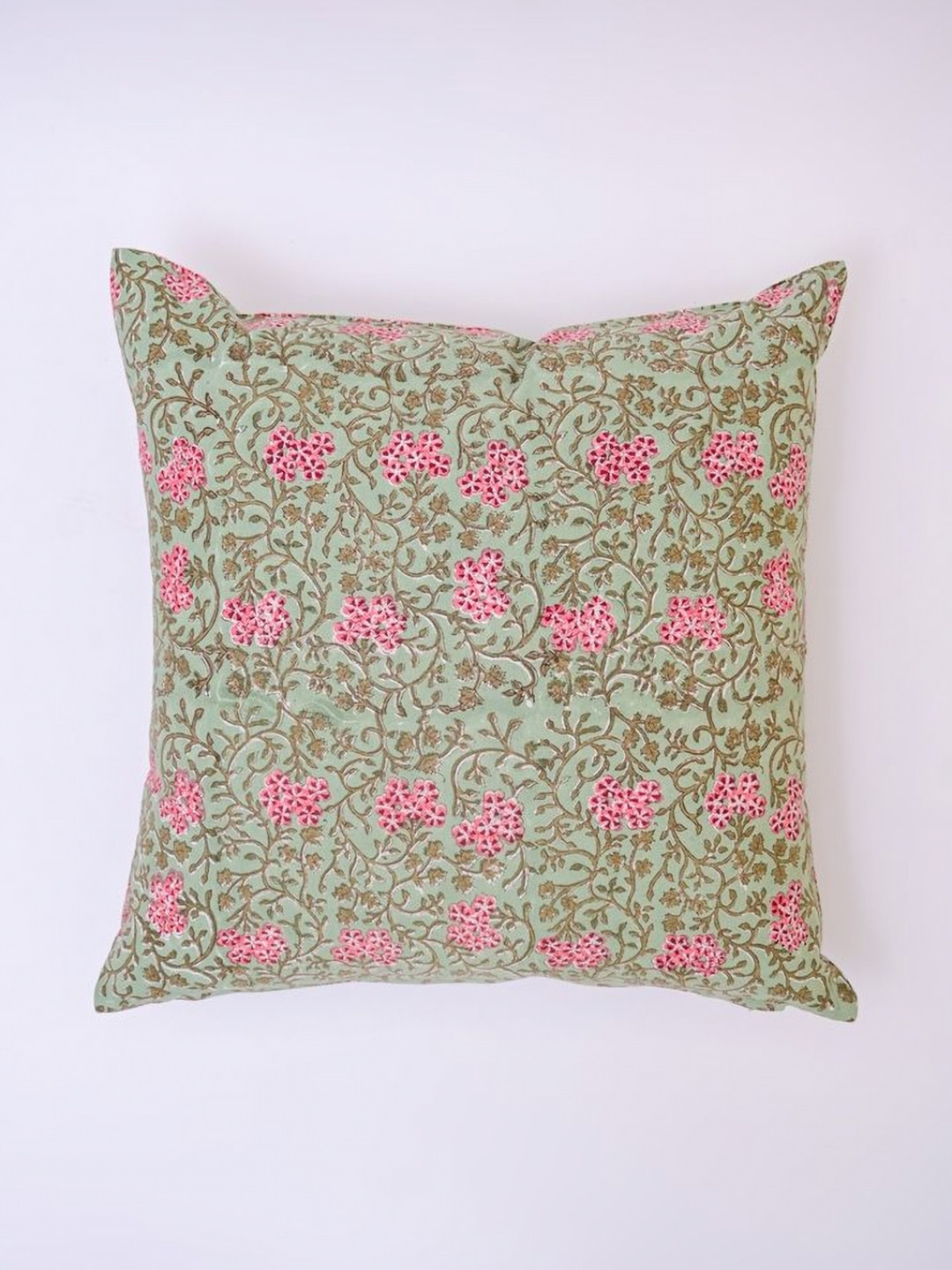 Block N Style Printed Yngvi Green Floral Polyester Silk Breathable Cushion Cover -20x20In