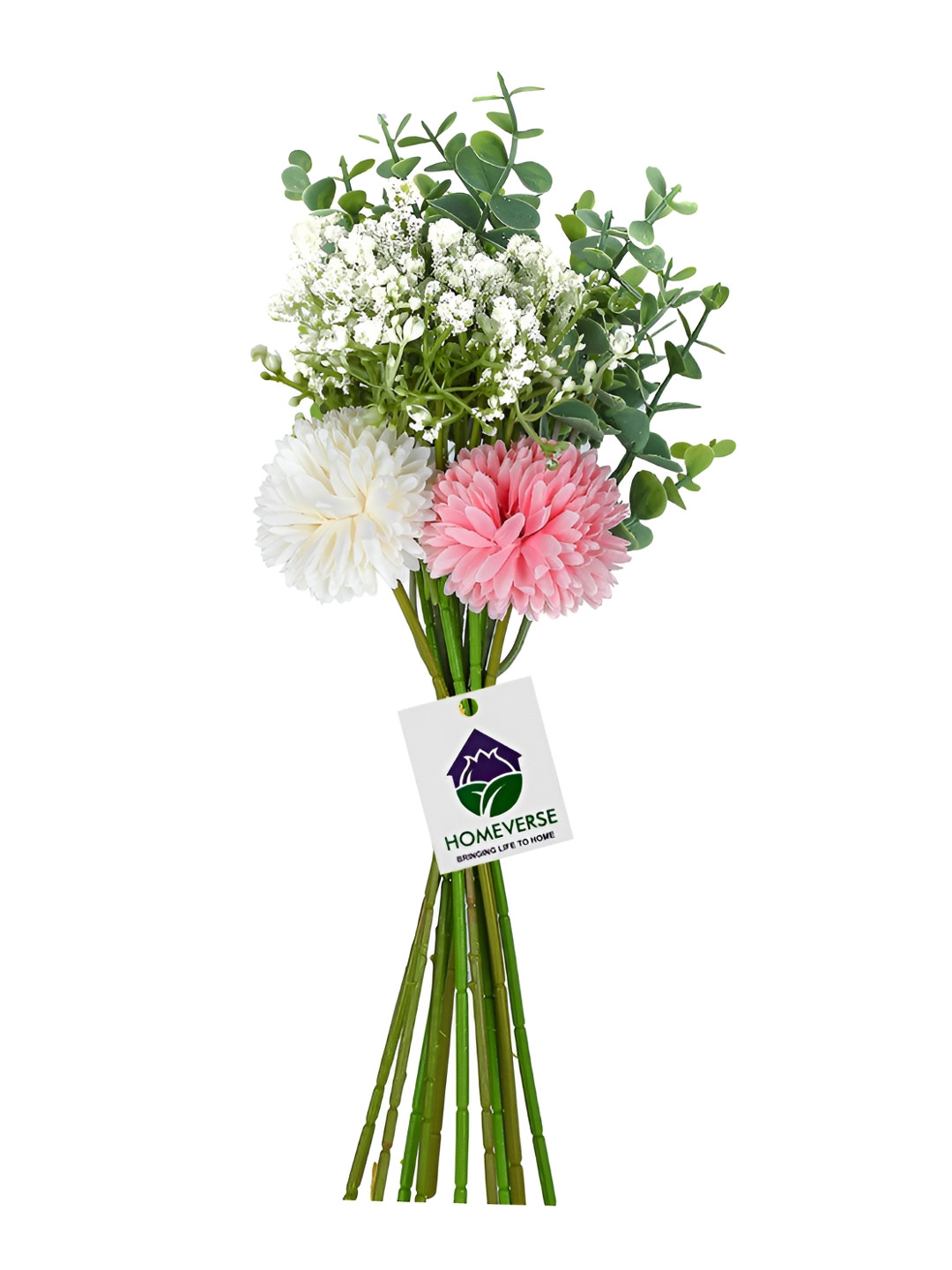 LITVERSE Pink 10 Pieces Chrysanthemums with Eucalyptus Artificial Flower
