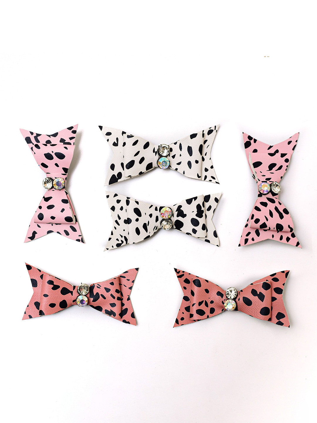 Daizy Animal Print Bow Hairclip Combo Set_Baby Pink White and Brown