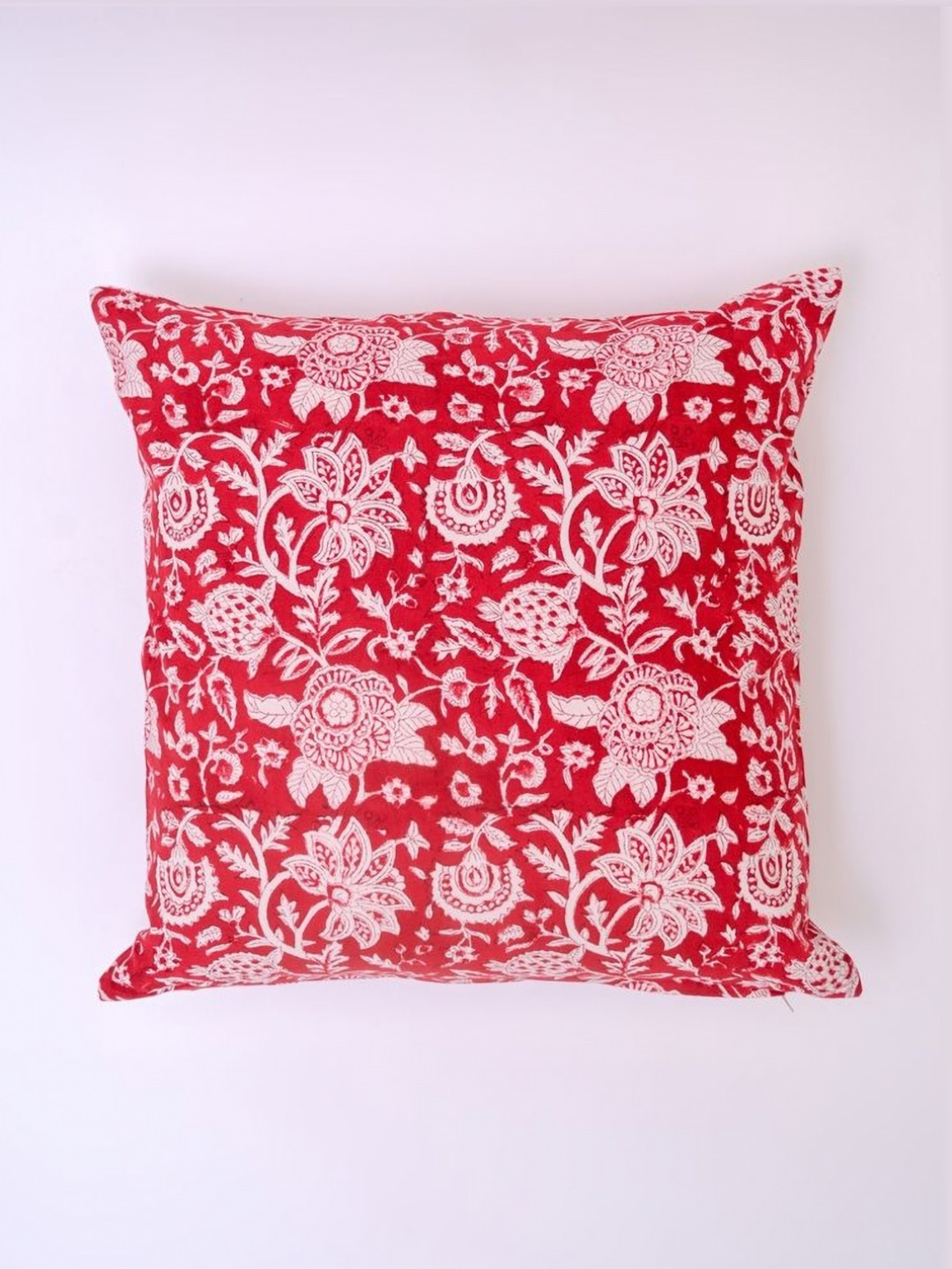 Block N Style Calpso Red & White Floral Printed Cotton Square Cushion Covers