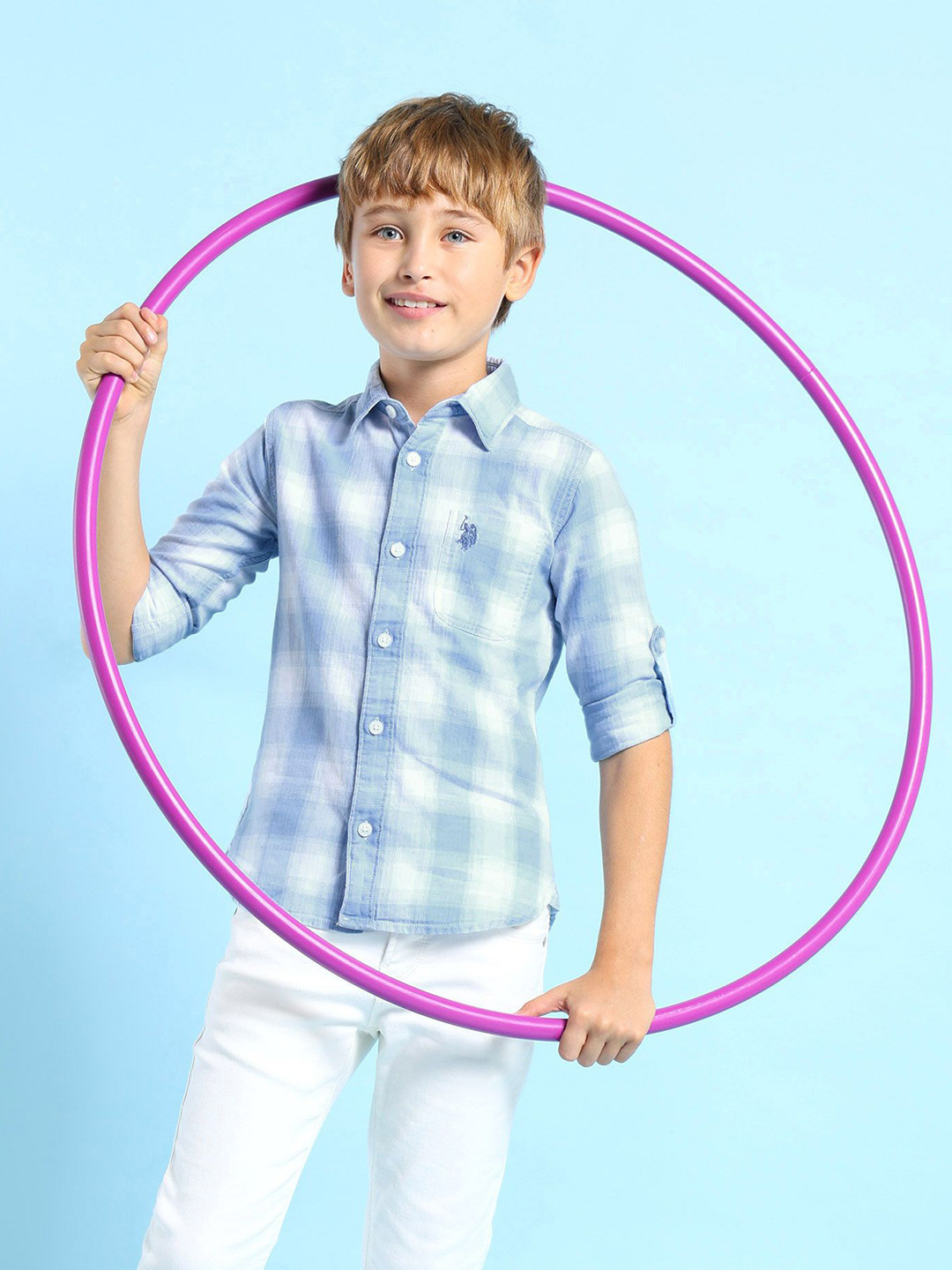 U.S. Polo Assn. Kids Boys Classic Fit Spread Collar Checked Cotton Casual Shirt