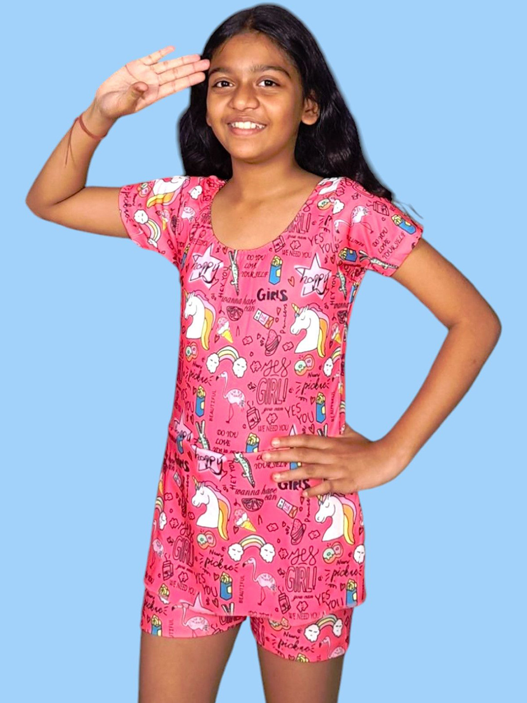 Aqua Holic Girls Unicorn-Printed Swim Legsuit