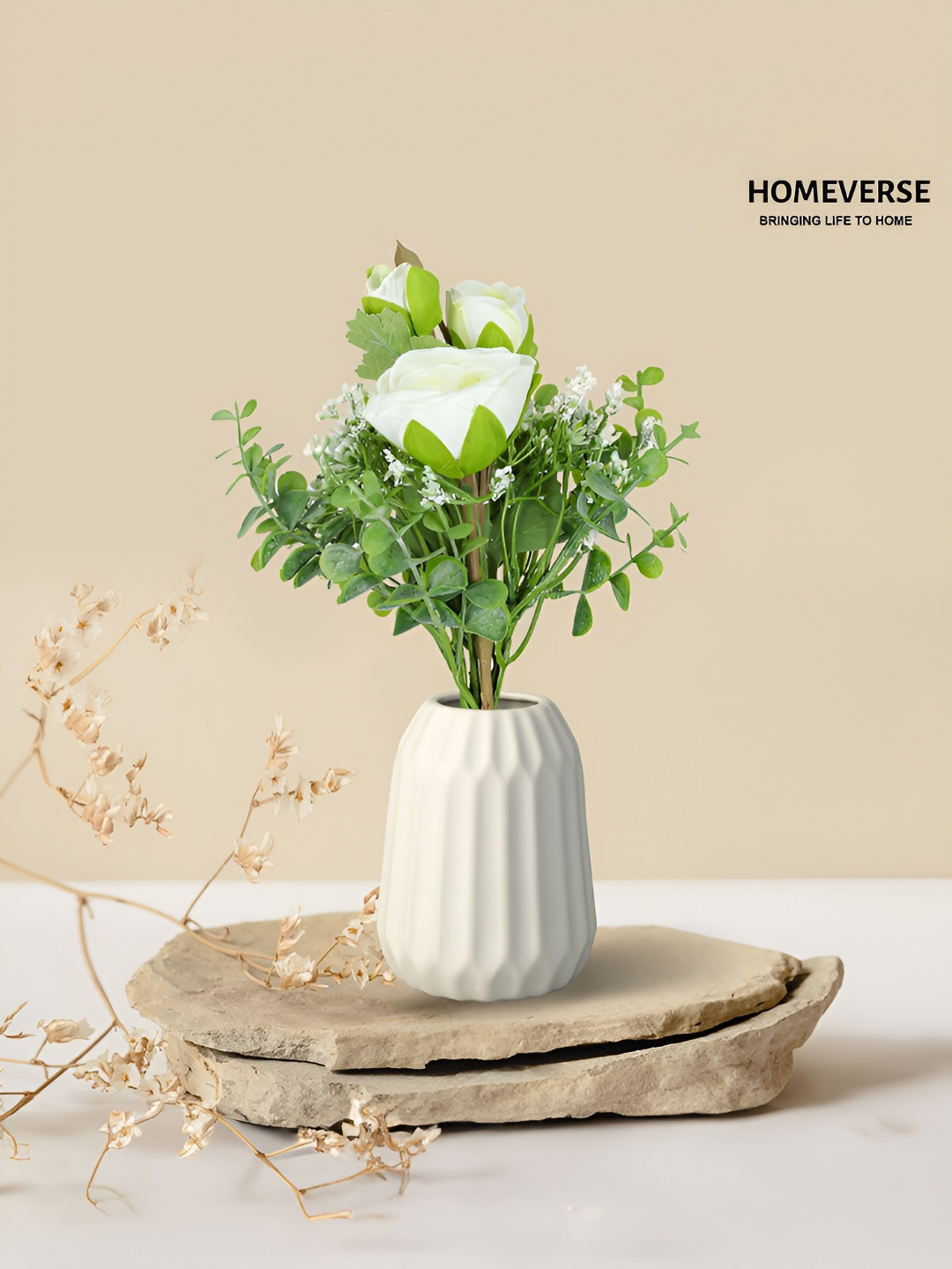 LITVERSE White 1 Piece Rose Bouquet Artificial Flower