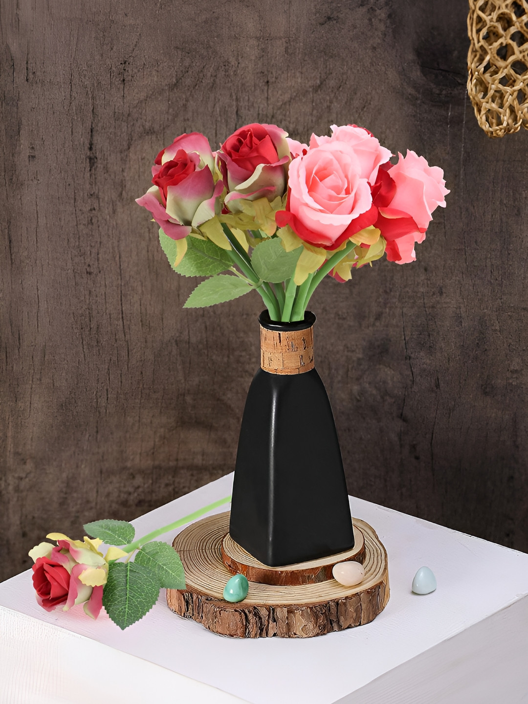 LITVERSE Pink 12 Pieces Rose Fake Silk Artificial Flower