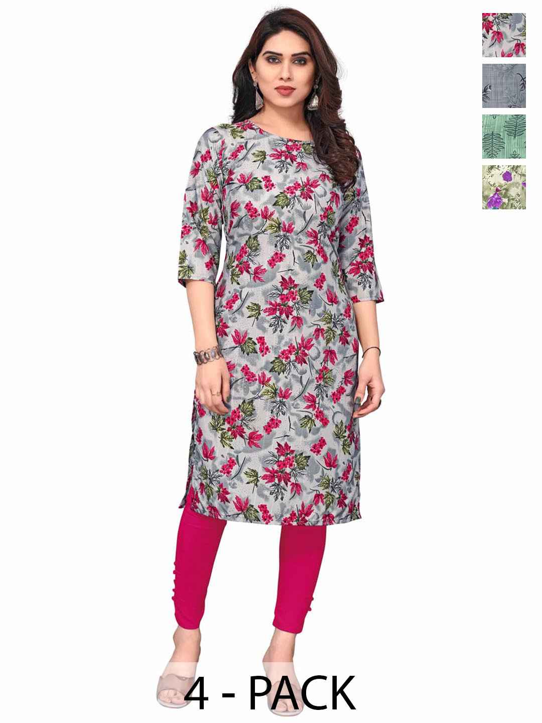 KETAKI FASHION Selection Of 2 Floral Printed Round Neck Staright Kurtas