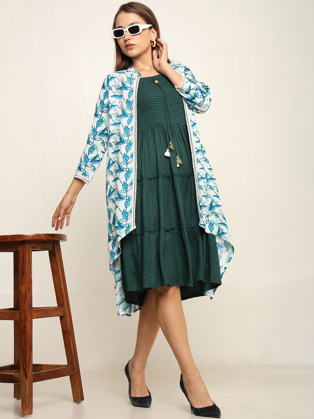 NG FASHION Women Fit & Flare Midi Dress With Shrug