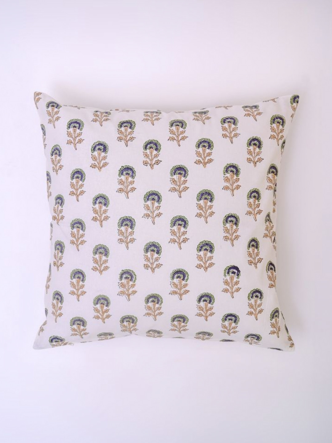 Block N Style White Floral Cotton Breathable Square Cushion Cover - 15.7 x 15.7 Inches