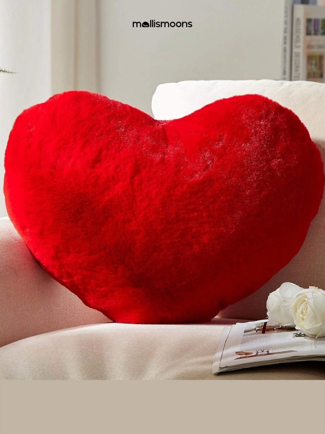 Mollismoons Red Heart Shaped Ultra Fluffy & Soft Pre-Filled Cushion