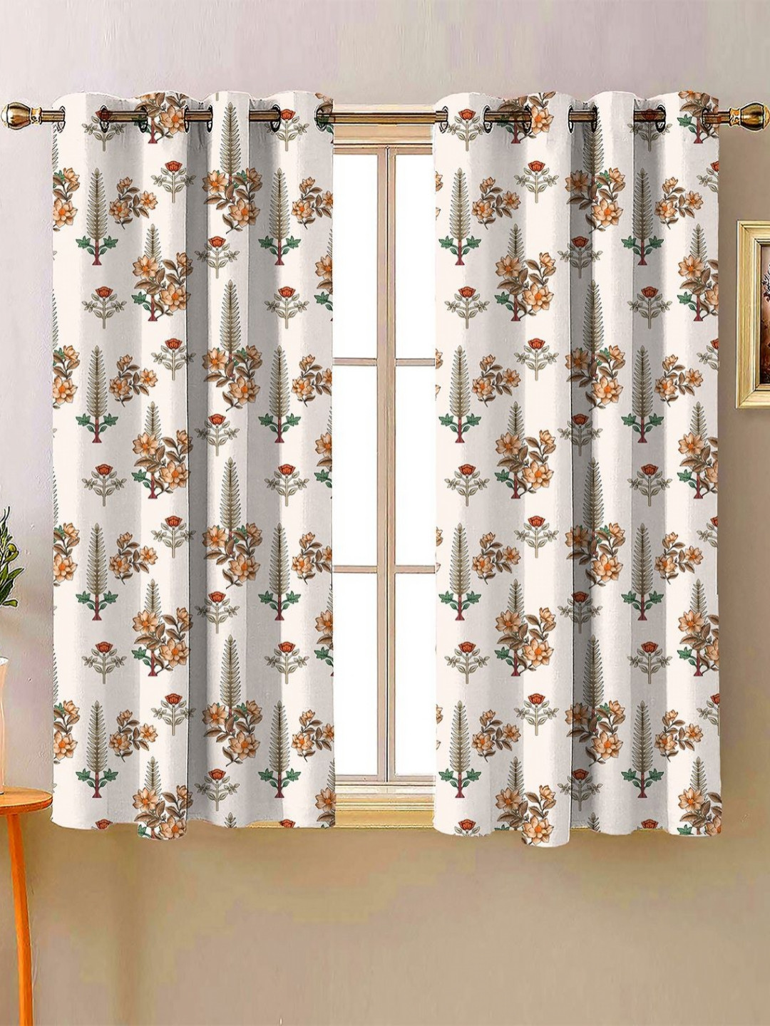 Steve & Anderson Indian Motifs Brown & White 2 Pieces Black Out Window Curtain (5 Feet)