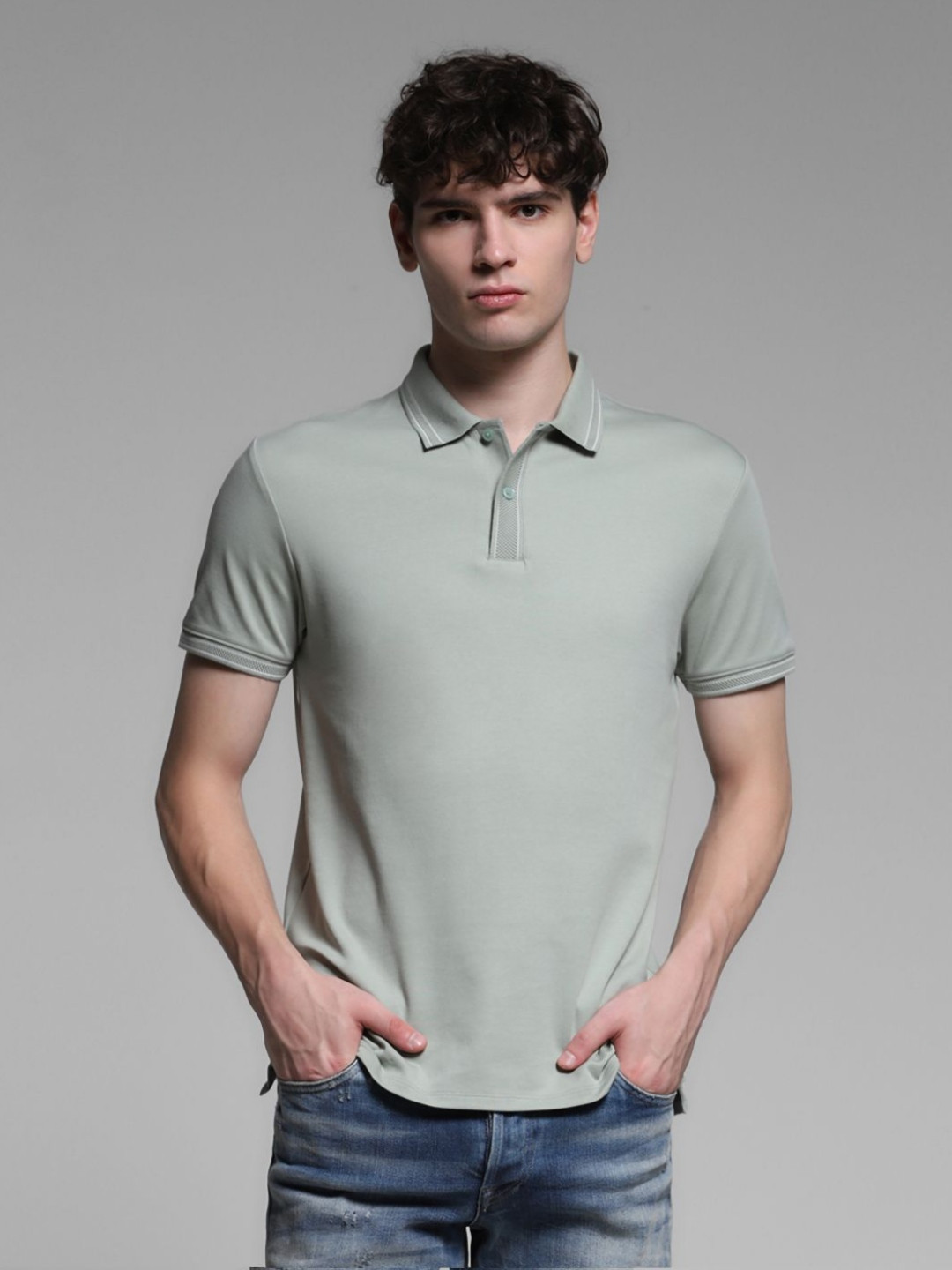 Jack & Jones Men JJPR MORGAN Solid Polo Collar Cotton T-shirt