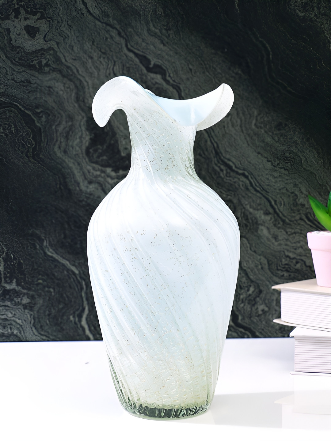 TAYHAA Blue & White Textured Cloud Petal Glass Vase
