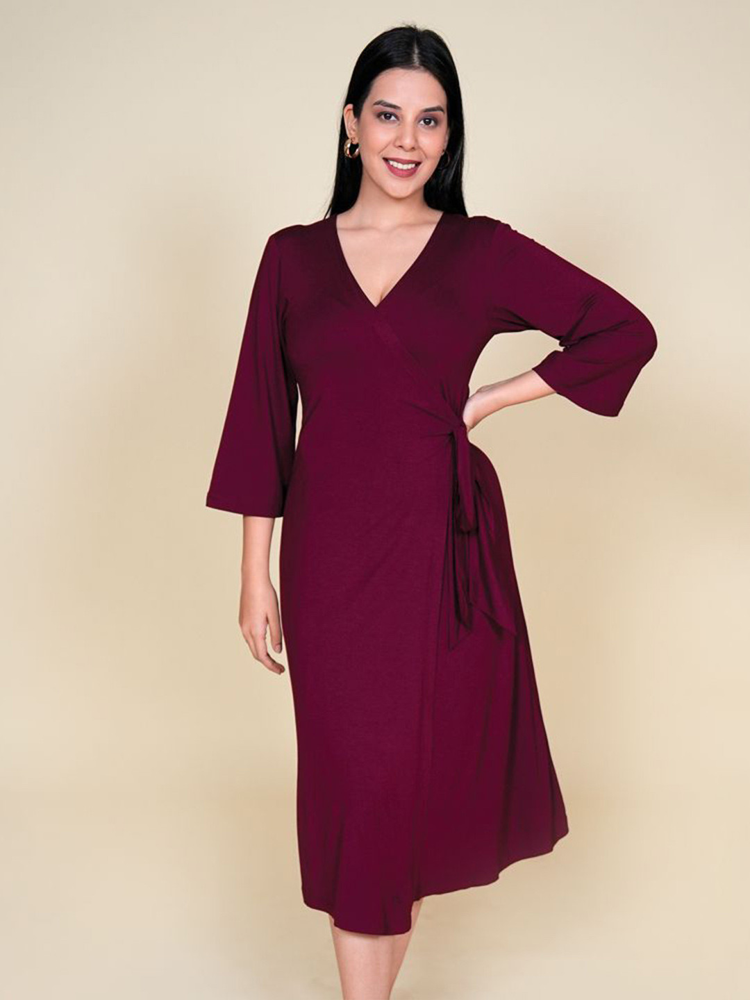 Block Hop Women Wine Wrap Gown