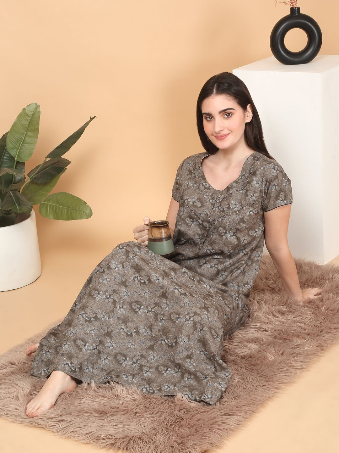 Sweet Dreams Women Printed Maxi Pure Cotton Nightdress