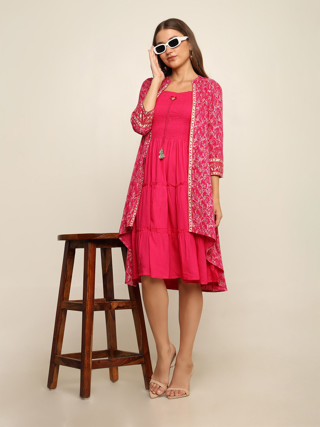 NG FASHION Embellished Print Fit & Flare Midi Dress