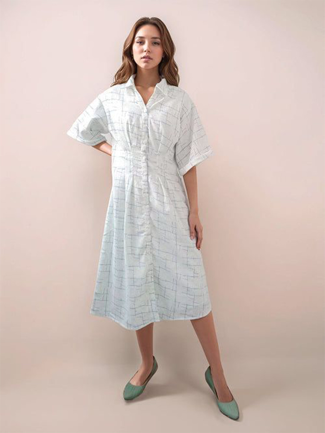 Zink London Women White Printed Slim Fit Midi Dress