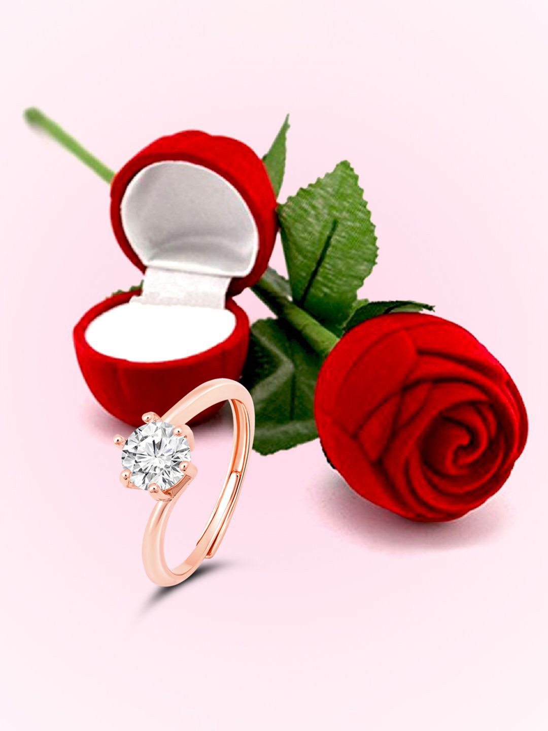 Peora Sterling Silver Rose Gold-Plated Cubic Zirconia Studded Finger Ring With Gift Box
