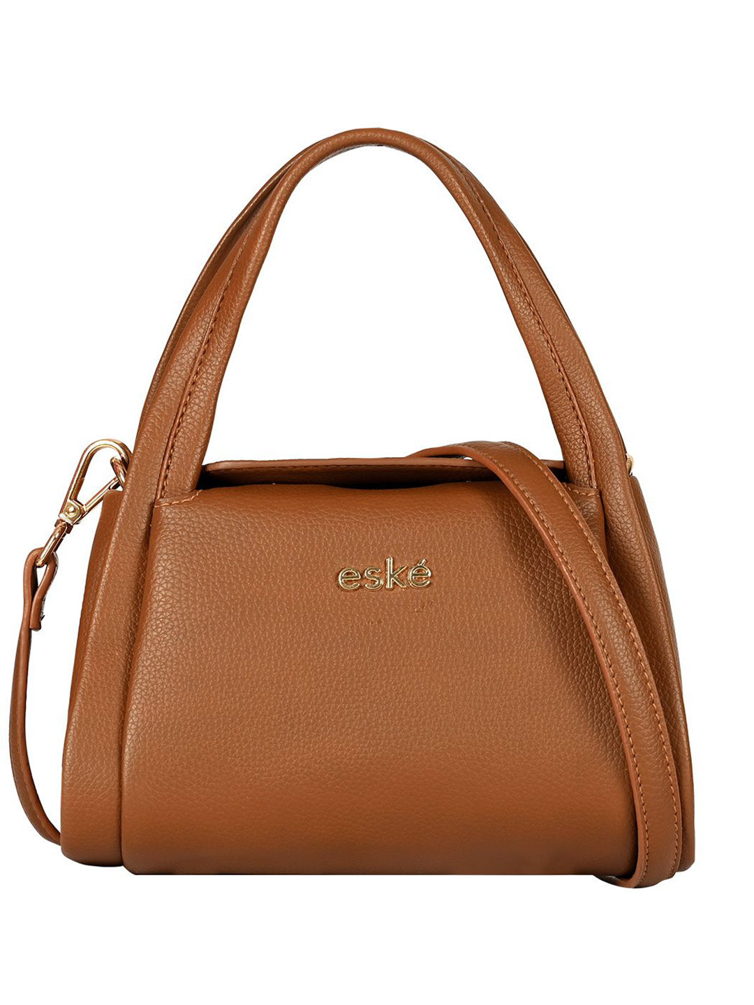 eske Women Brown Solid Dual Handle Adjustable Strap Small Leather Shoulder Bag