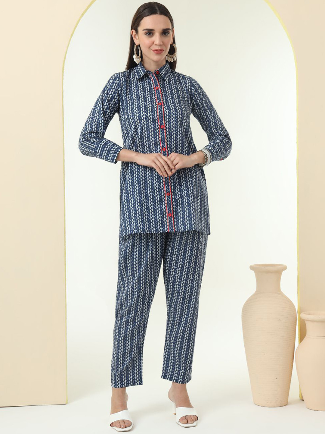 Tissu Striped Pure Cotton Shirt With Trousers Co-Ords