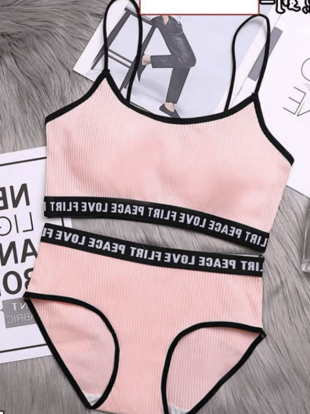 MADE FOR HER LABEL Printed Padded LingerieSet MFH-LETTERLING-PINK-FREE SIZE