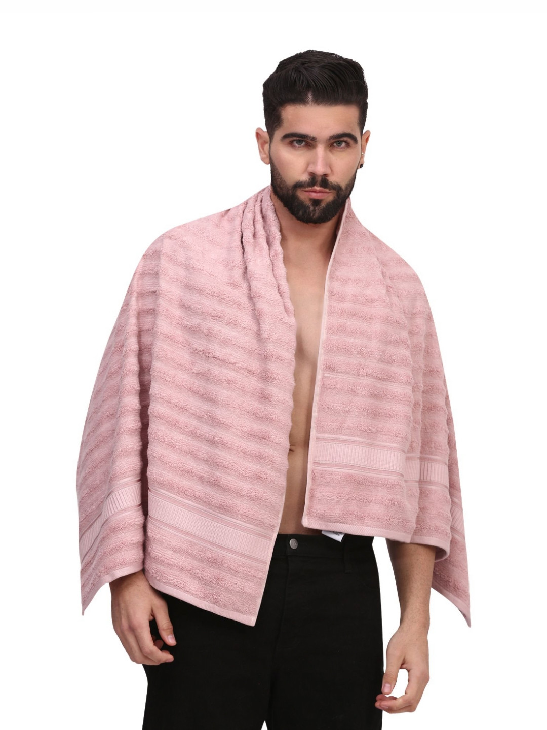 Dollar Pink Striped Bamboo 600 GSM Bath Towel
