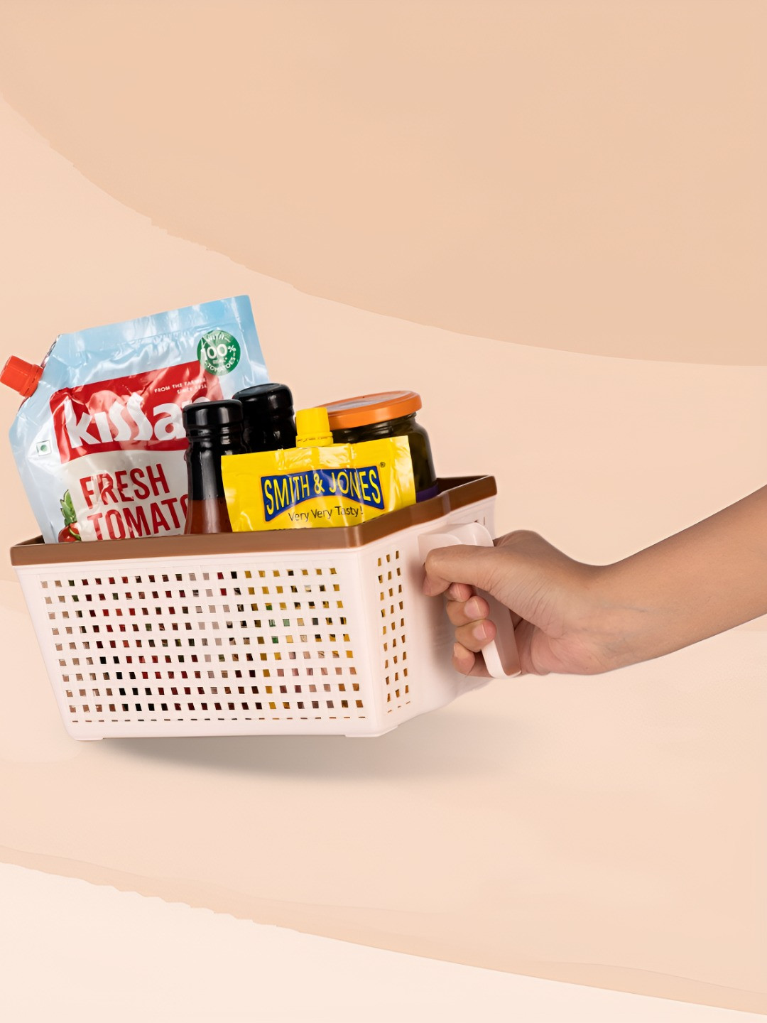 Nayasa Peach-Coloured Plastic Rectangle Storage Baskets - 6L