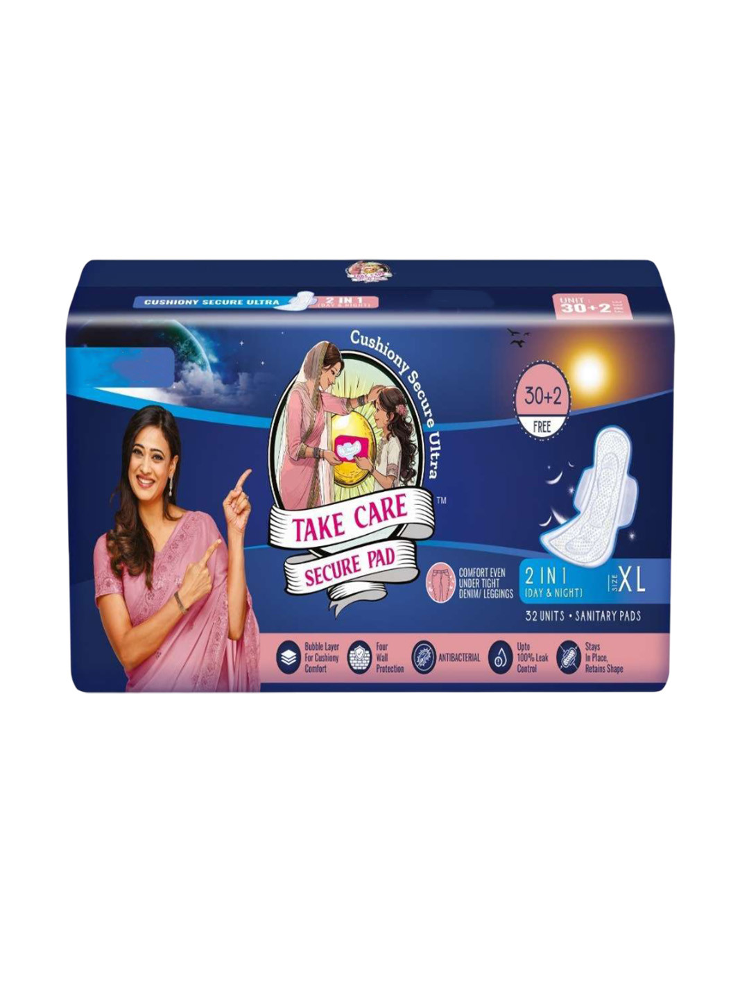 TAKE CARE SECURE PAD Cushiony Secure Ultra Day & Night Sanitary Napkins - XL - 32 Pads