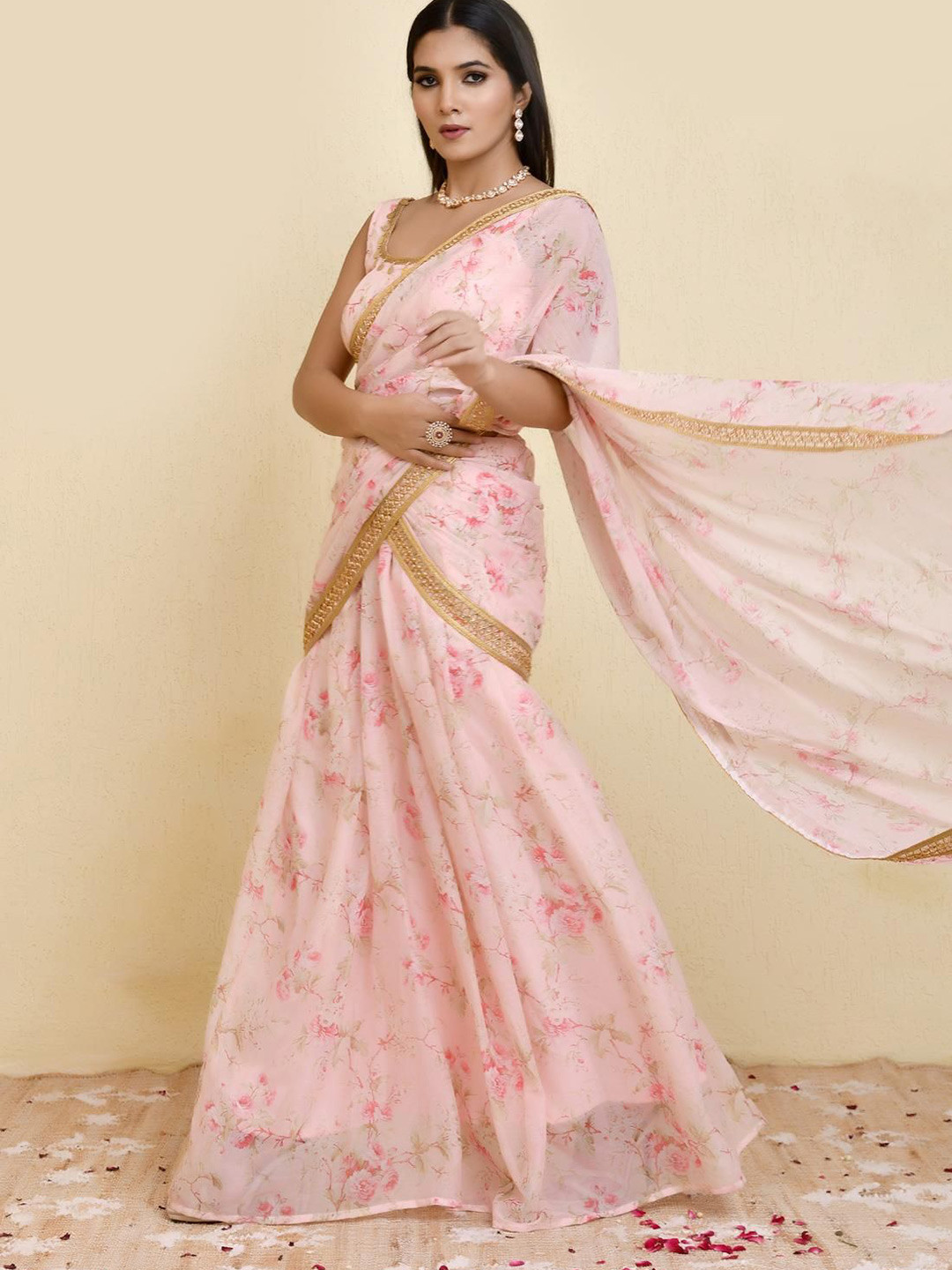 Bannhi by Priyanka Rathore  Floral Embroidered Palazzo Saree